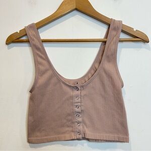 Intimately Free People Ribbed Cropped Snap Front Tank Dusty Rose Pink
